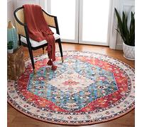 Safavieh Alfombra Tradicionales Rug Ideal para áreas de Alto tráfico - Lavable a máquina y Antideslizante - Tucson Collection, Pelo Corto, in Beige y Azul, 152 X 152 cm