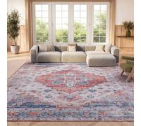 Safavieh Alfombra Tradicionales Rug Ideal para áreas de Alto tráfico - Lavable a máquina y Antideslizante - Tucson Collection, Pelo Corto, in Azul y Beige, 90 X 150 cm