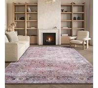 Safavieh Alfombra Tradicionales Rug Ideal para áreas de Alto tráfico - Lavable a máquina y Antideslizante - Tucson Collection, Pelo Corto, in Rosa y Beige, 76 X 244 cm