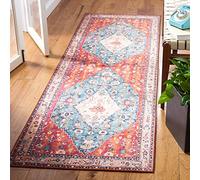 Safavieh Alfombra Tradicionales Rug Ideal para áreas de Alto tráfico - Lavable a máquina y Antideslizante - Tucson Collection, Pelo Corto, in Beige y Azul, 76 X 122 cm