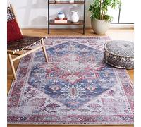 Safavieh Alfombra Tradicionales Rug Ideal para áreas de Alto tráfico - Lavable a máquina y Antideslizante - Tucson Collection, Pelo Corto, in Azul Marino y Rojo, 122 X 183 cm