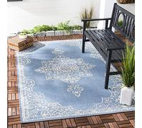 Safavieh Alfombra Tradicionales Sala de Estar, Comedor, Dormitorio - Beachhouse Collection, Pelo Corto, Crema y Azul, 91 X 152 cm