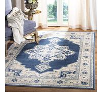 Safavieh Alfombra Tradicionales Sala de Estar, Comedor, Dormitorio - Brentwood Collection, Pelo Corto, Azul Marino y Crema, 122 X 183 cm