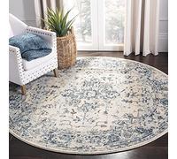 Safavieh Alfombra Tradicionales Sala de Estar, Comedor, Dormitorio - Charleston Collection, Pelo Corto, Marfil y Azul, 120 x 120 cm