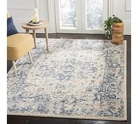 Safavieh Alfombra Tradicionales Sala de Estar, Comedor, Dormitorio - Charleston Collection, Pelo Corto, Marfil y Azul, 90 X 150 cm