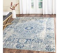 Safavieh Alfombra de transición para salón, Comedor, Dormitorio, colección Evoke, Pelo Corto, en Marfil y Azul, 91 x 152 cm