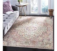 Safavieh Alfombra Tradicionales Sala de Estar, Comedor, Dormitorio - Illusion Collection, Pelo Corto, Crema y Rosa, 152 X 244 cm
