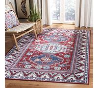 SAFAVIEH Alfombra Tradicionales Sala de Estar, Comedor, Dormitorio - Kazak Collection, Pelo Corto, Rojo y Azul, 160 X 229 cm