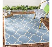 Safavieh Alfombra Trellis para Interior y Exterior, colección Beachhouse, Pelo Corto, Color Azul y Crema, 122 x 183 cm
