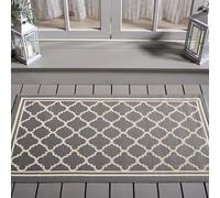 Safavieh Alfombra Trellis para Interior y Exterior, colección Courtyard, Pelo Corto, Color Antracita y Beige, 79 x 152 cm