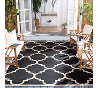 Safavieh Alfombra Trellis para Interior y Exterior, colección Courtyard, Pelo Corto, Color Negro y Beige, 160 x 231 cm