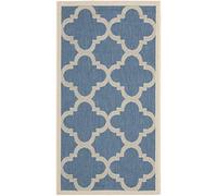 Safavieh Alfombra Trellis para Interior y Exterior, colección Courtyard, Pelo Corto, en Azul y Beige, 79 x 152 cm