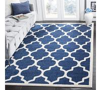 Safavieh Amherst Collection AMT420 - Alfombra Rectangular Tejida para Interiores y Exteriores, Color Azul Marino y Beige, 122 x 183 cm, para jardín, Patio o Cualquier Espacio al Aire Libre