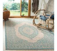 Safavieh Amira Alfombra de Interior y Exterior, Material sintético, Gris Claro/Azul Verde, 121 x 304 x 0.254 cm