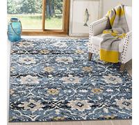 Safavieh Amsterdam Collection AMS113M - Alfombra Decorativa, 3 x 5 pies, Color Azul y Crema, diseño Floral, no desprende Pelusa, fácil Cuidado, Ideal para Zonas de Alto tráfico en Entrada, Sala de