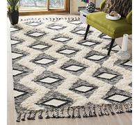 Safavieh Aurelia - Alfombra de Lana y algodón con borlas (152 x 243 cm), Color Negro y Marfil