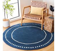SAFAVIEH Bella Collection - Alfombra Redonda de 5 pies, Azul Marino y Marfil, Hecha a Mano, Lana con Borde Punteado, Ideal para Zonas de Alto tráfico en Sala de Estar, Dormitorio (BEL151G)