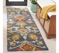 SAFAVIEH Blossom Collection BLM402A - Alfombra de Lana Hecha a Mano, 2 pies 3 Pulgadas x 6 pies, Color Azul Marino y Multicolor