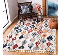 Safavieh Boho Chic - Alfombra Rectangular Tejida para Interiores, colección Marruecos, MRC924, en Crema/Multicolor, 122 x 183 cm, para salón, Dormitorio o Cualquier Espacio Interior