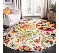 Safavieh Boho Chic Salón Comedor Dormitorio - Colección Mónaco, Pelo Corto, Marfil y Multicolor, 120 x 120 cm