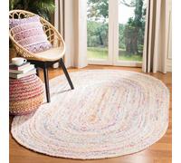 Safavieh Braided Collection BRD210B - Alfombra Boho Hecha a Mano, Reversible, algodón, Ovalada, Color Marfil, Multicolor