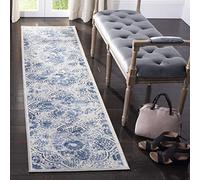 Safavieh Brentwood Collection - Alfombra de transición para Sala de Estar, Comedor y Dormitorio, Pelo Corto, Crema y Azul, 24 x 96 Pulgadas