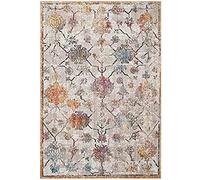 Safavieh Bristol Collection BTL444F - Alfombra Decorativa de 4 x 6 pies, Gris y Naranja, diseño Bohemio Chic Desgastado, no desprende Pelusa, para Zonas de Alto tráfico en Entrada, Sala de Estar,