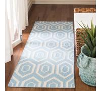 Safavieh "Casablanca Dhurrie de Tejido Plano, Azul/Marfil, 76 x 182 x 0,64 cm P, Lana, Blue/Ivory, 76 x 243 x 0.64 cm
