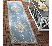 Safavieh Catriona - Alfombra Multiusos para Interiores y Exteriores, Polipropileno, 62 x 240 cm, Color Crema y Azul