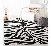 Safavieh Colección Florida Shag Alfombra lanuda para salón, Comedor, Dormitorio, Pelo Alto, Marfil y Negro, 99 x 160 cm