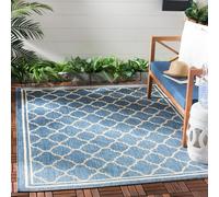 SAFAVIEH Courtyard Collection - Alfombra decorativa, 4 pies x 5 pies 7 pulgadas, azul y beige, diseño de enrejado, no desprende pelusa, fácil cuidado, para interiores y exteriores, lavable, ideal para