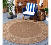 SAFAVIEH Courtyard Collection - Alfombra redonda de 5 pies 3 pulgadas, color marrón y natural, no desprende pelusa, fácil cuidado, interior y lavable, ideal para patio, vestíbulo (CY2326-3009)