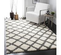 Safavieh Dallas Shag Collection Alfombra Decorativa de 4 x 6 pies, Marfil y Gris Oscuro, diseño de Enrejado, no desprende Pelusa, de fácil Cuidado, 1.5 Pulgadas de Grosor, Ideal para Zonas de Alto