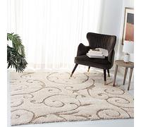 SAFAVIEH Florida Shag Collection Alfombra Cuadrada de 4 pies, Color Crema y Beige, diseño de pergamino, no desprende Pelusa, fácil Cuidado, 1.2 Pulgadas de Grosor, Ideal para Zonas de Alto tráfico en