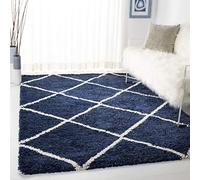 Safavieh Hudson Shag Collection Alfombra de área de 6 x 9 pies, Azul Marino y Marfil, diseño Moderno de Enrejado de Diamante, no desprende Pelusa y fácil Cuidado, 2 Pulgadas de Grosor, Ideal para