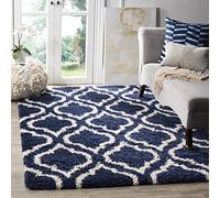 Safavieh Hudson Shag Collection - Alfombra de Pelo Alto, 91 x 152 cm, para salón, Comedor, Dormitorio, Color Azul Marino y Marfil
