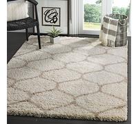 Safavieh Hudson Shag Collection Alfombra Decorativa, 4 x 6 pies, Marfil y Beige, diseño de Enrejado, no desprende Pelusa, de fácil Cuidado, 2 Pulgadas de Grosor, Ideal para Zonas de Alto tránsito en