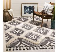 Safavieh Ione - Alfombra de Lana y algodón con borlas (152 x 243 cm), Color Negro y Marfil