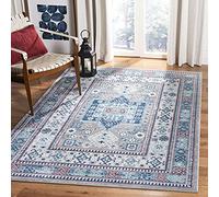 SAFAVIEH Kazak Collection Alfombra Decorativa de 4 x 6 pies, Gris y Azul, diseño Tradicional, no desprende Pelusa, fácil Cuidado, Ideal para Zonas de Alto tránsito en Entrada, Sala de Estar,