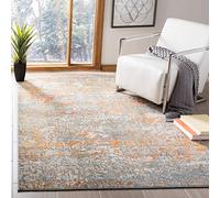 SAFAVIEH Madison Collection MAD460F - Alfombra decorativa de 4 x 6 pies, gris y naranja, diseño abstracto moderno, no desprende pelusa, fácil cuidado, ideal para zonas de alto tráfico en entrada, sala