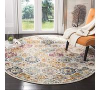 Safavieh Madison Collection MAD611B - Alfombra redonda de 5 pies 3 pulgadas, color crema y multicolor, estilo bohemio, elegante, floral, enrejado, no desprende pelusa, para comedor, entrada, vestíbulo, sala de estar, dormitorio