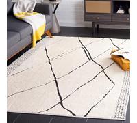 Safavieh Melody Collection Alfombra Decorativa de 4 x 6 pies, Marfil y Negro, diseño marroquí Bohemio, no desprende Pelusa, fácil Cuidado, Ideal para Zonas de Alto tránsito en Entrada, Sala de Estar,