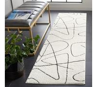 Safavieh Melody Collection - Alfombra geométrica de Pelo Corto, Color Marfil y Negro, 66 x 183 cm