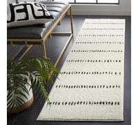 SAFAVIEH Melody Collection - Alfombra geométrica para salón, Comedor, Dormitorio, Pelo Corto, Color Marfil y Negro, 67 x 244 cm