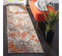 SAFAVIEH Monaco Collection Alfombra de Pasillo, 2'5.1 cm x 8', Gris y Naranja, diseño Abstracto Bohemio Chic en Acuarela, no desprende Pelusa, fácil Cuidado, Ideal para Zonas de Alto tráfico en Sala