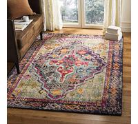 Safavieh Monaco Collection Alfombra Decorativa de 3 x 5 pies, Gris y Fucsia, diseño Bohemio Desgastado de medallón, no desprende Pelusa, fácil Cuidado, Ideal para Zonas de Alto tránsito en Entrada,