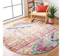 SAFAVIEH Monaco Collection Alfombra Redonda de 5 pies, Multicolor, diseño Tribal Bohemio Chic Desgastado, no desprende Pelusa, fácil Cuidado, Ideal para Zonas de Alto tránsito en Sala de Estar