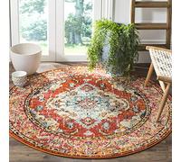 Safavieh Monaco Collection MNC243H - Medallón Redondo, Color Naranja y Azul Claro, sin Pelusas, Comedor, Entrada, Sala de Estar, Dormitorio, Alfombra