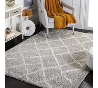 Safavieh Shag colección ber162 a - Crema y marrón Alfombra Bereber, 2 '3 "x 8", Polipropileno, Gris Claro, 4' x 6'