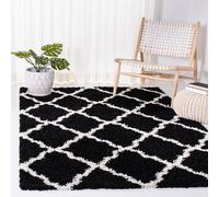 Safavieh Shaggy SGD257 - Alfombra Rectangular de Interior Trenzada, colección Shag Dallas, Color Negro/Blanco Marfil, 155 x 229 cm, para salón, Dormitorio o Cualquier Espacio Interior